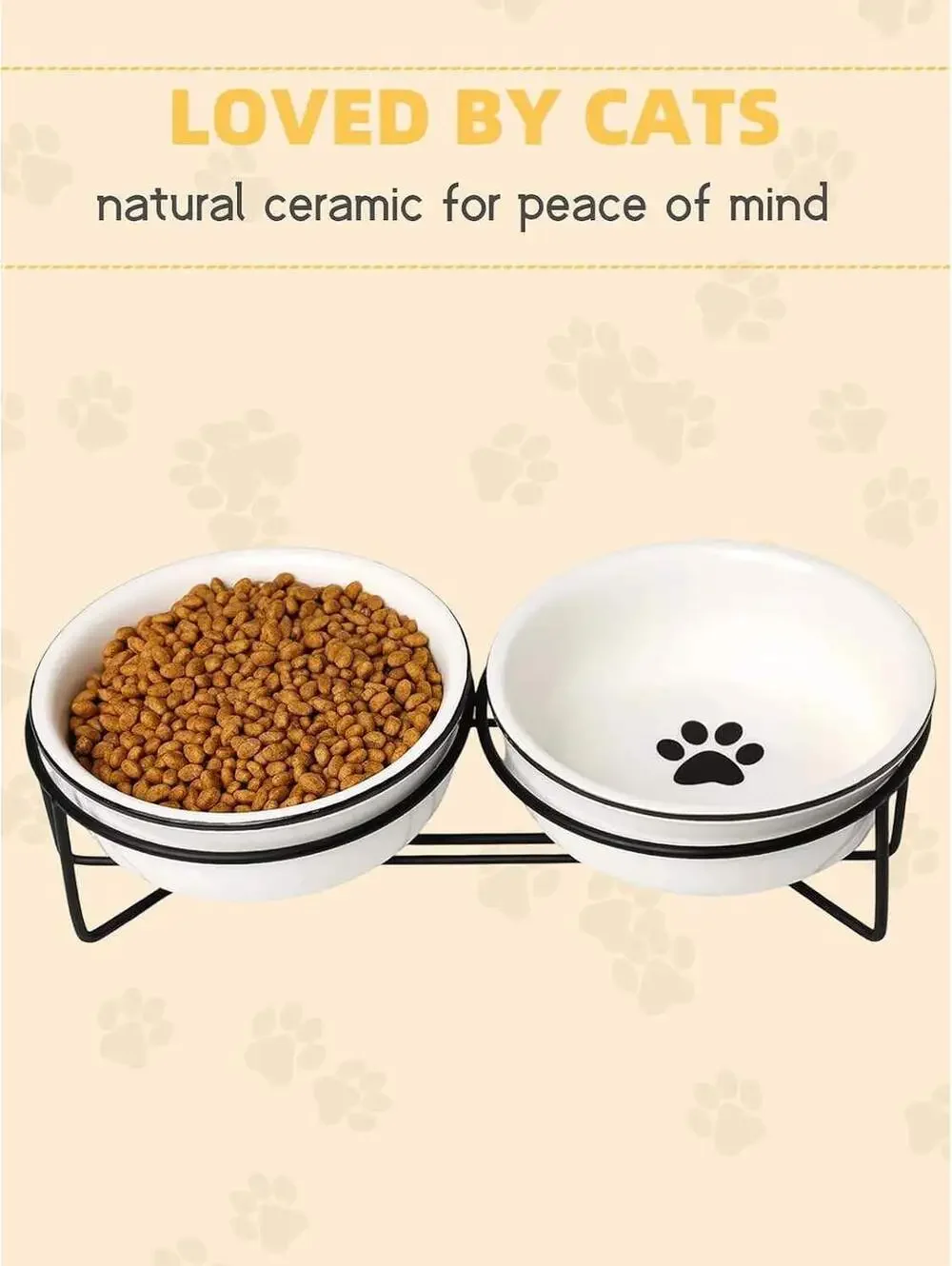 Raised Ceramic Dog Bowls with Metal Stand, 15oz Double Bowl Set